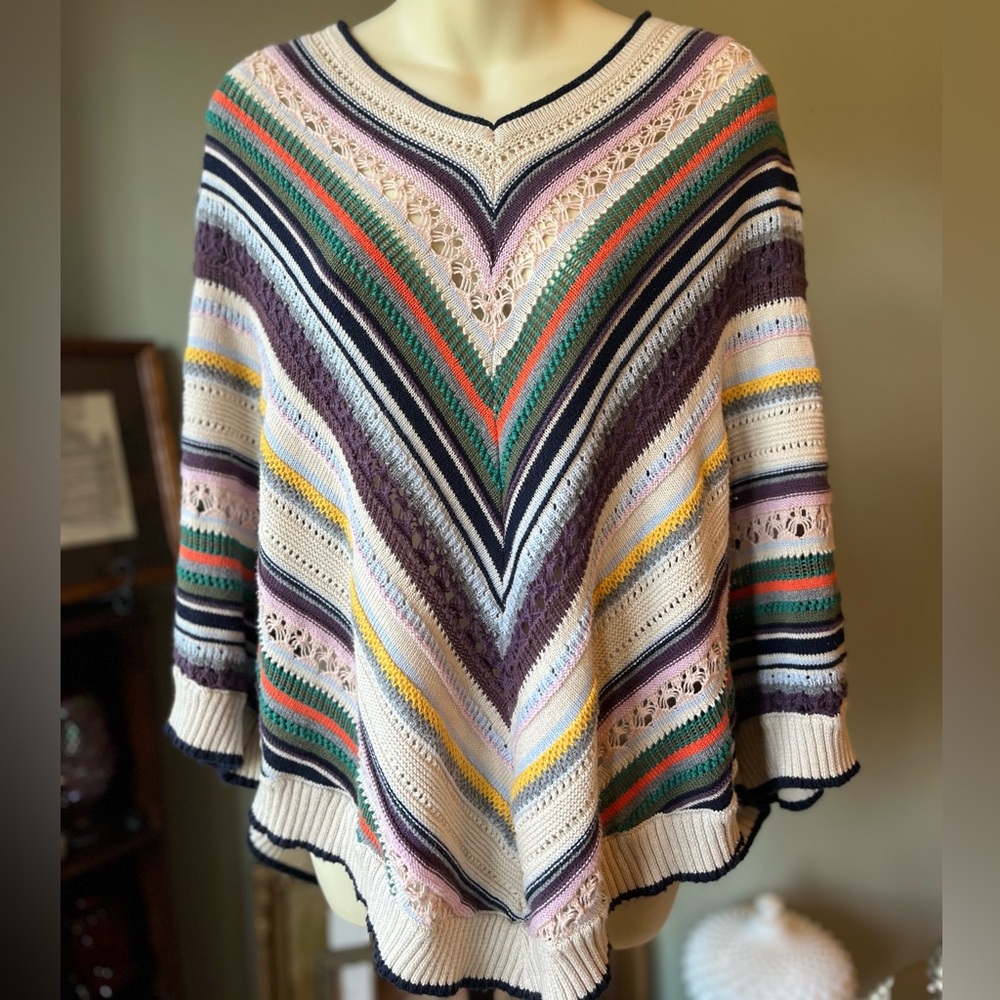 DEMOCRACY SMALL MEDIUM BOHO PONCHO STRIPED